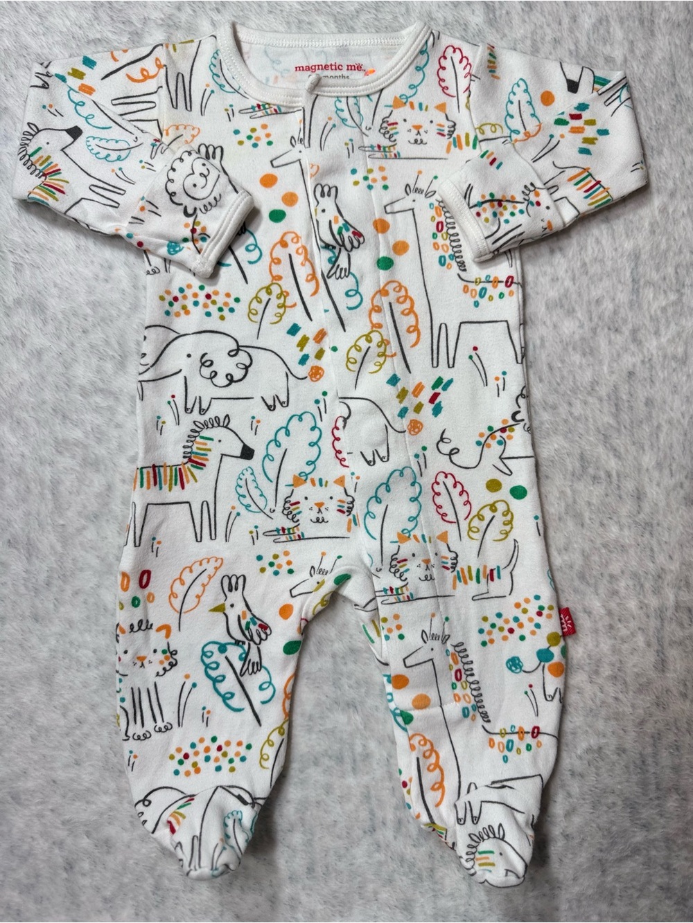 Magnetic Me Safari Animals Footie Sleeper 0-3M Baby Organic Cotton Neutral